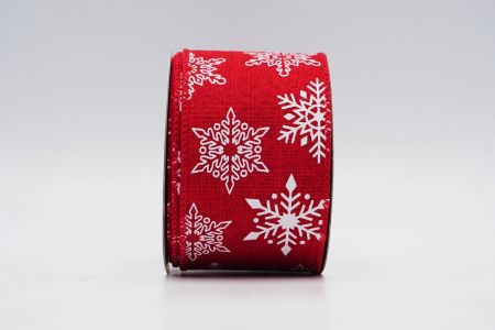 Текстурована стрічка з сніжинками на дроті_KF7175GC-7-7_червоний